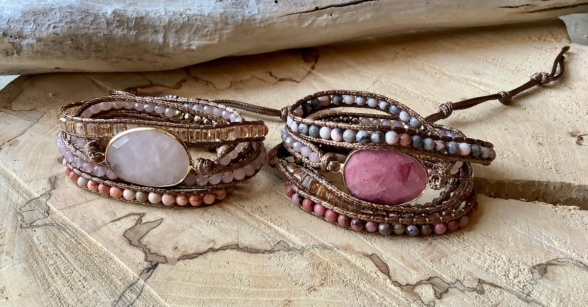 Bracelet, beaded pink tourmaline wrap leather bracelet