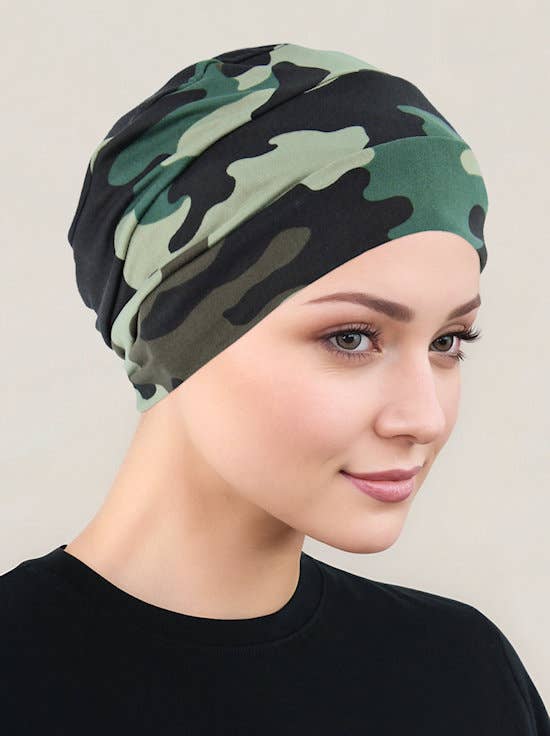 Chemo Cloche Cap in Green Army