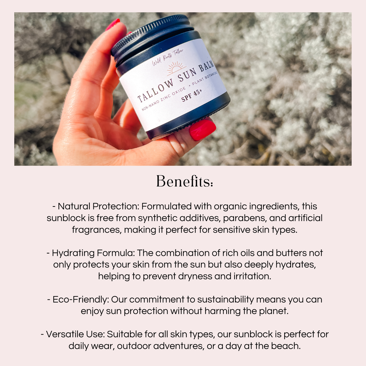Tallow Sun Balm | Full Body Protection| Non-nano Zinc Oxide | Pure and Natural